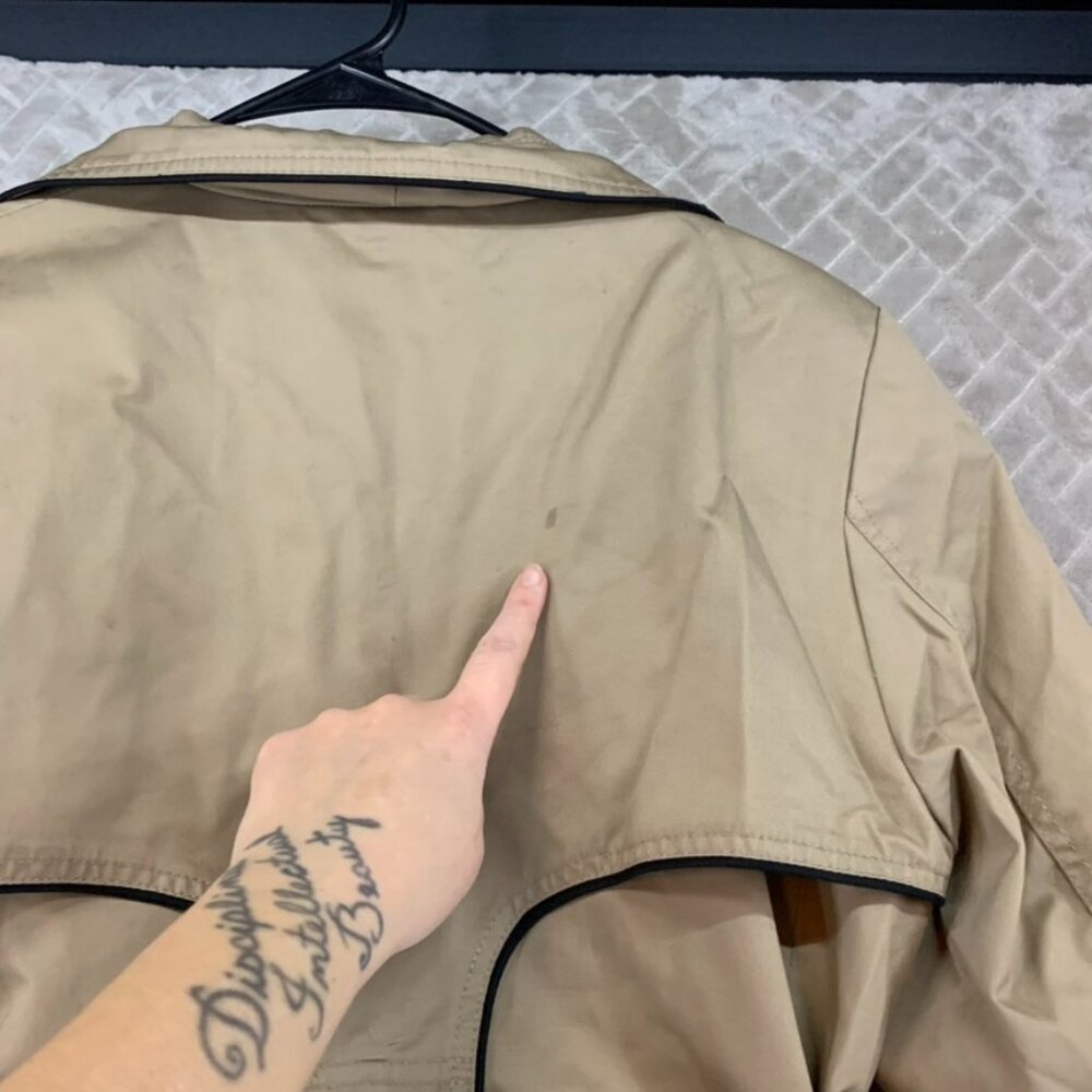 H&M Womens 12 Trench Coat Tan Knee Length Belted Wide Lapel Timeless Minimalist - Picture 16 of 16